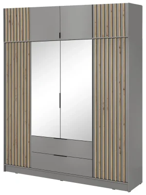 Značkový Šatní skříň NELLY 4D se zrcadlem + nástavec 206 cm šedá