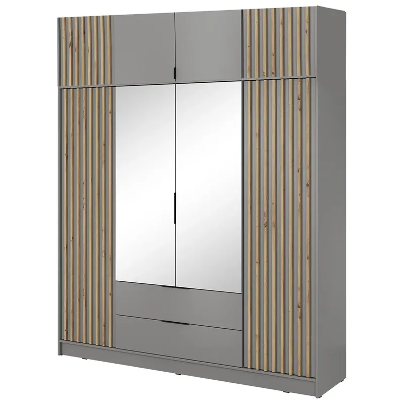 Značkový Šatní skříň NELLY 4D se zrcadlem + nástavec 206 cm šedá