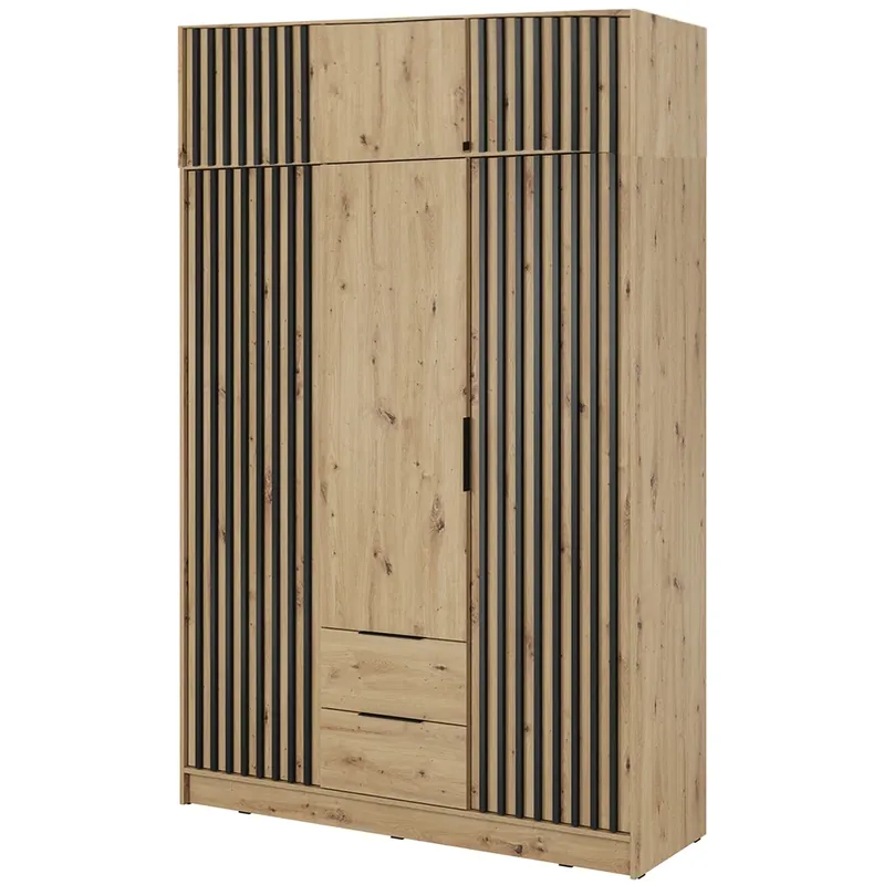 Vysoce Kvalitní Šatní skříň NELLY 3D bez zrcadla + nástavec 155 cm artisan