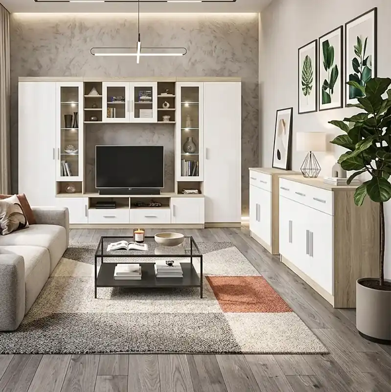 Obývací stěna PARIS + 2x komoda 340 cm + 103,4 cm + 69 cm sonoma/bílá Sleva