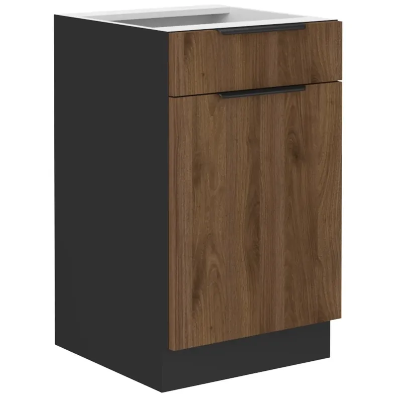 Super Cena MONZA o dolní skříňka 50 D 1F 1S se zásuvkou PREMIUM BOX 50 cm UNI dvířka černá/ořech okapi