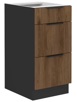 Akční Cena MONZA o dolní skříňka 40 D 3S se zásuvkami PREMIUM BOX 40 cm černá/ořech okapi