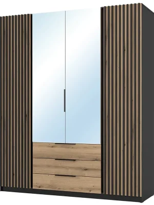 Aktuální Šatní skříň KAJA 2LAM 2LU 3S 200 cm se zrcadly VYSOKÁ černá/evoke + lamely