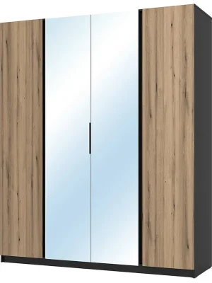 Aktuální Šatní skříň KAJA 2F 2LU 200 cm se zrcadly VYSOKÁ černá/evoke