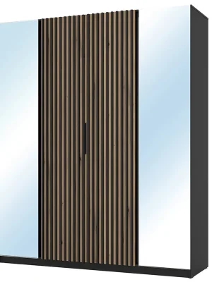 Výhodná Nabídka Šatní skříň KAJA 2LU 2LAM 200 cm se zrcadly VYSOKÁ černá/evoke + lamely