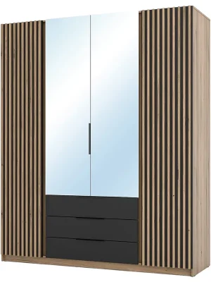 Top Prodej Šatní skříň KAJA 2LAM 2LU 3S 200 cm se zrcadly VYSOKÁ evoke/černá + lamely