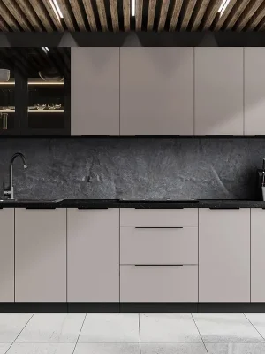 Aktuální Kuchyňská linka ARONA 265 cm PREMIUM BOX zásuvky UNI dvířka černá/kašmír