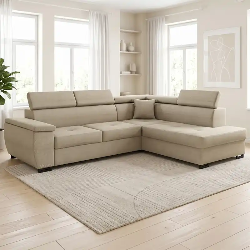 Pouze Dnes Sedací souprava Natan 270x202 cm PRAVÁ rozkládací + úložný prostor VÝBĚR TKANIN