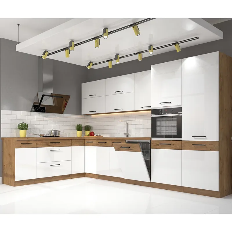 Kuchyňská linka VIGO b 210x350 cm PREMIUM BOX UNI dvířka lancelot/bílá lesk Jen Po Omezenou Doba