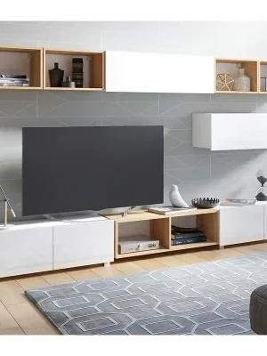 Speciální Cena Obývací stěna CALABRINI b 300 cm 9 dílů B1 bílá lesk/dub zlatý