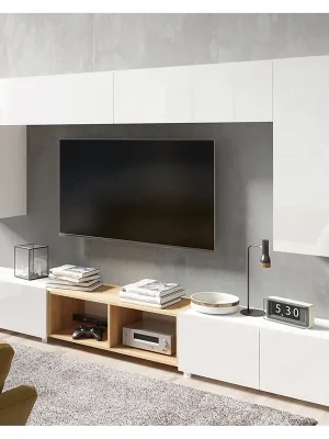 Speciální Cena Obývací stěna CALABRINI b 300 cm 7 dílů E1 bílá lesk/dub zlatý