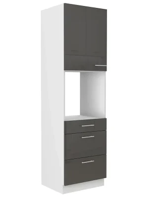 Víkendová Akce LARA gr vysoká skříňka 60 DPS-210 3S 1F na vestav. troubu 60 cm UNI PREMIUM BOX šedá lesk