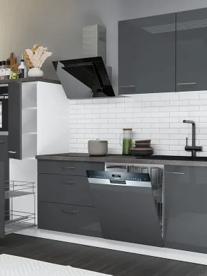 Akce Kuchyňská linka LARA gr 280 cm UNI provedení VÝBĚR TYPU ZÁSUVEK šedá lesk