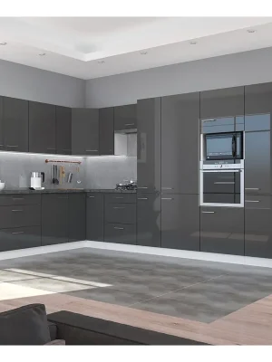 Akční Nabídka Kuchyňská linka LARA gr 220x370 cm UNI provedení VÝBĚR TYPU ZÁSUVEK šedá lesk