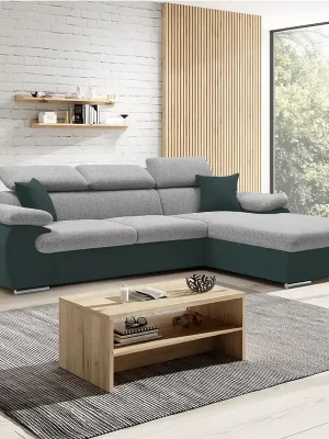 Tovární Cena Sedací souprava COOL 281x191 cm rozkládací + úložný prostor PRAVÁ šedo tmavě tyrkysová 18/24