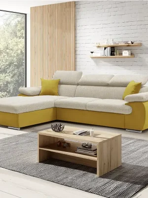 Tovární Cena Sedací souprava COOL 191x281 cm rozkládací + úložný prostor LEVÁ krémovo žlutá 01/08