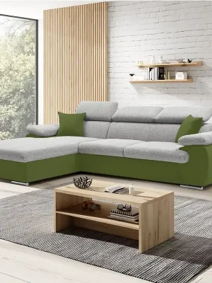 Víkendová Akce Sedací souprava COOL 191x281 cm rozkládací + úložný prostor LEVÁ světle šedo zelená 18/09