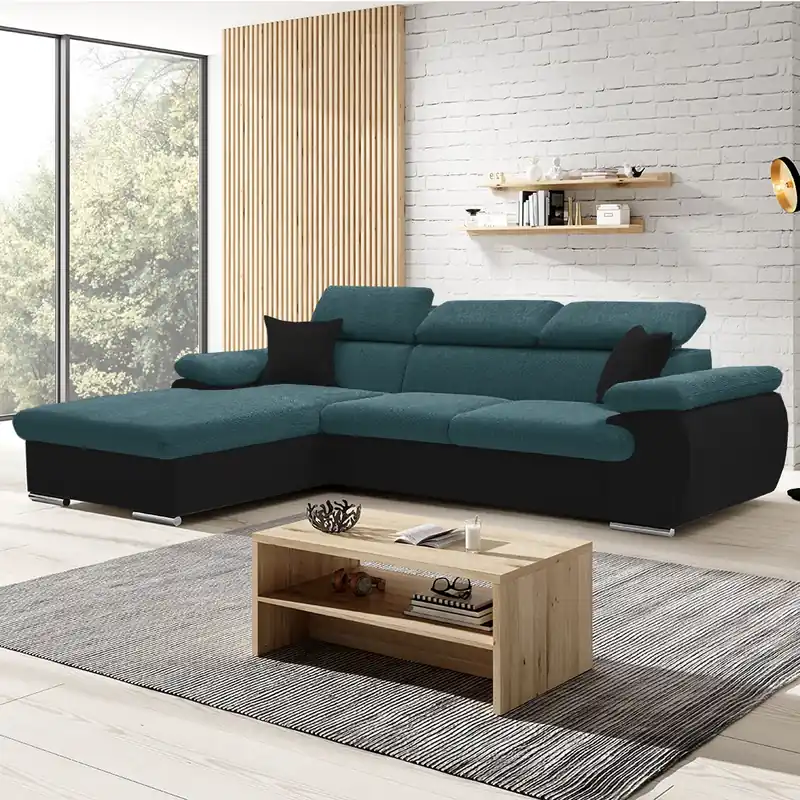 Bezpečná Platba Sedací souprava COOL 191x281 cm rozkládací + úložný prostor LEVÁ tyrkysovo černá 12/15