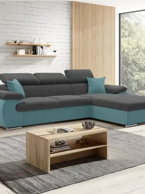 Akční Nabídka Sedací souprava COOL 281x191 cm rozkládací + úložný prostor PRAVÁ šedo modrá 24/30