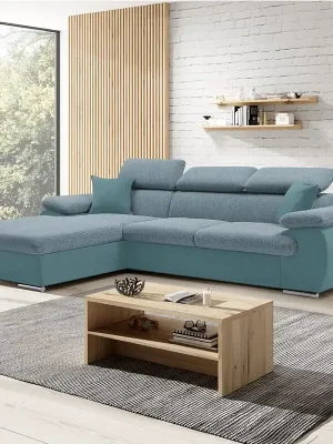 Zlevněný Sedací souprava COOL 191x281 cm rozkládací + úložný prostor LEVÁ světle modrá 15/30