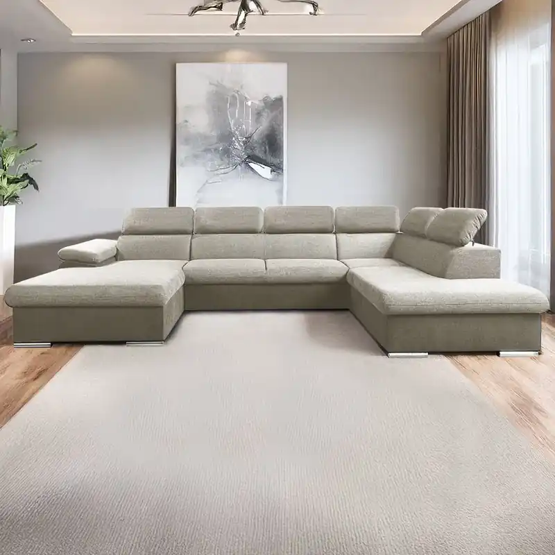 Levný Sedací souprava COOL II 191x343x220 cm rozkládací + 2x úložný prostor LEVÁ béžová 02/03