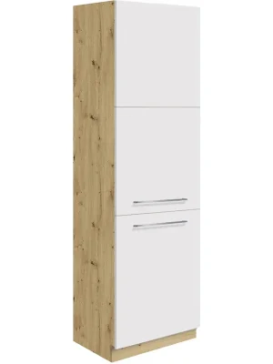 Zlevněný CREATIVA wh vysoká skříňka CRE-21D na vestavnou lednici 60 cm VÝBĚR KORPUSU A KOVÁNÍ bílá lesk