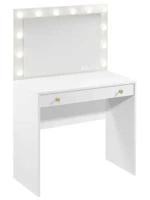 Toaletka se zrcadlem s LED osvětlením REL LS + stolek B1 90 cm bílá lamino o síle 18 mm Levný