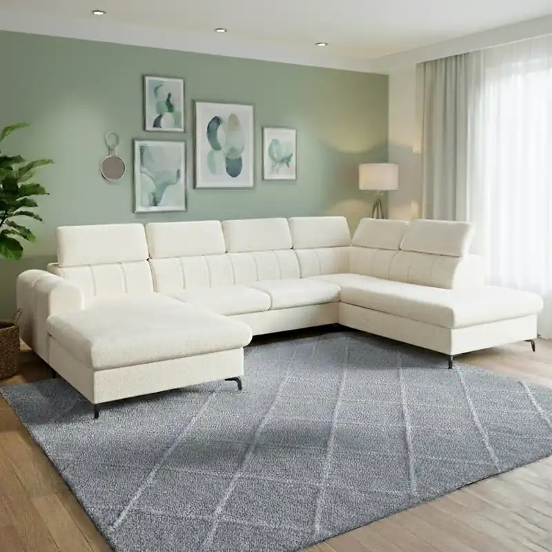 Sedací souprava rohová WILD 192x333x221 cm ve tvaru U rozkládací s úložným prostorem VÝBĚR TKANIN Akční Cena