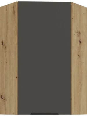 Zlevněný ARIA pa horní kuchyňská skříňka 60x60 GN-90 1F (45°) rohová s policemi 60x60 cm VYSOKÁ artisan/šedá grafit