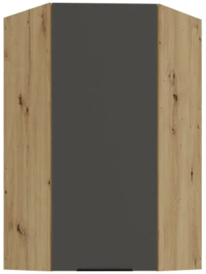 Značkový ARIA pa horní kuchyňská skříňka 60x60 GN-108 1F (45°) rohová s policemi 60x60 cm EXTRA VYSOKÁ artisan/šedá grafit