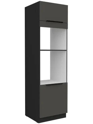 Sleva ARIA pe vysoká skříňka 60 DPM-210 2F na vestavnou troubu a mikrovlnku 60 cm ANTI FINGERPRINT povrch černá/šedá grafit