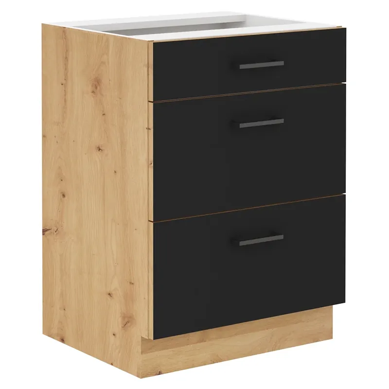 Dokud Zásoby Vydrží MODENA dolní skříňka 60 D 3S se zásuvkami 60 cm PREMIUM BOX artisan/černá mat