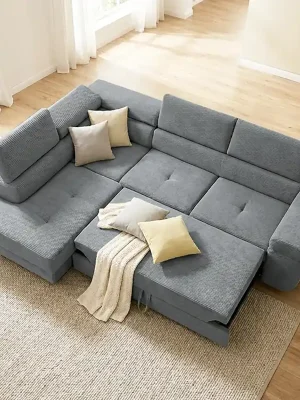 Sedací souprava GREIZ 203x275 cm levá rozkládací + úložný prostor lincol 85D šedá 3D manšestr Autentický