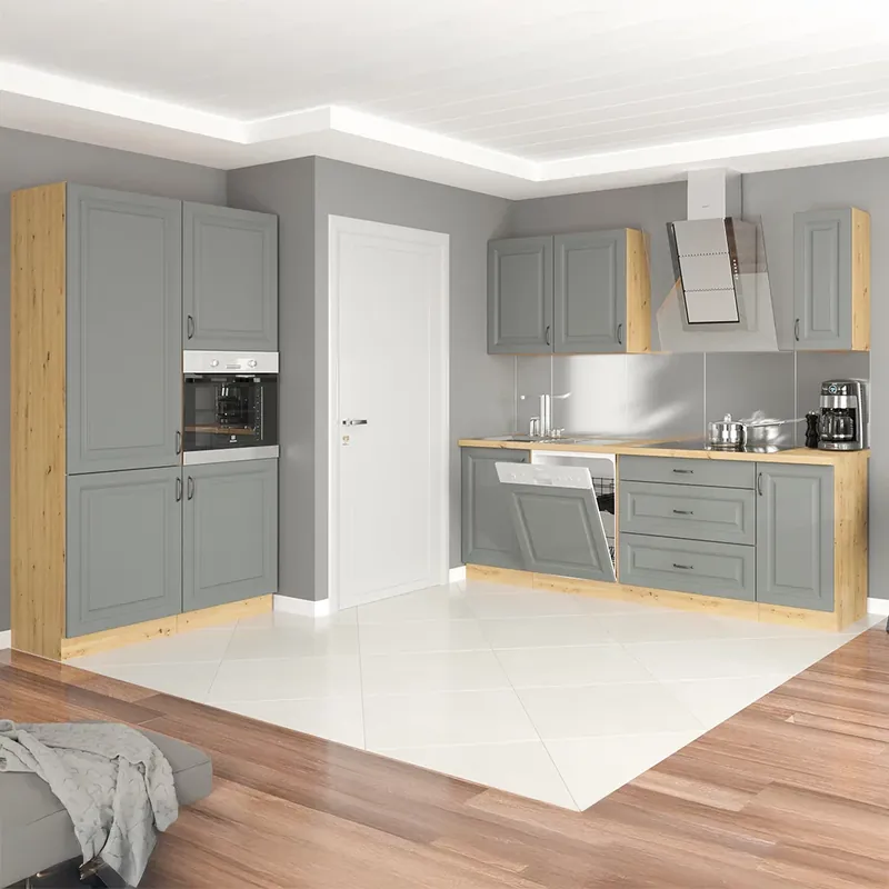 Výprodej Kuchyňská linka STILO ad 120 + 230 cm PREMIUM BOX zásuvky UNI dvířka artisan/šedá