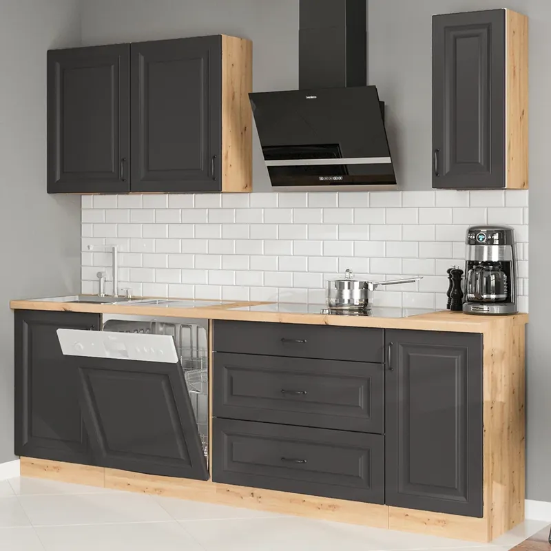 Omezená Nabídka Kuchyňská linka STILO gr 230 cm PREMIUM BOX zásuvky UNI dvířka artisan/grafit