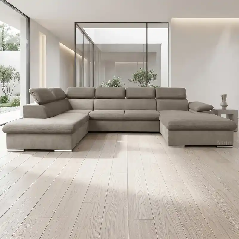 Sedací souprava COOL II 220x343x191 cm rozkládací + 2x úložný prostor PRAVÁ lounge 03 šedobéžová Vysoce Kvalitní