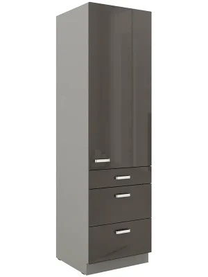 Víkendová Akce GREY gr vysoká skříňka 60 DKS-210 3S1F potravinová UNI DVÍŘKA 60 cm PREMIUM BOX světle šedá/tmavě šedá lesk