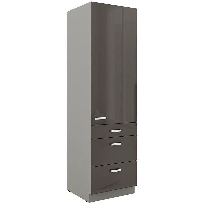 Víkendová Akce GREY gr vysoká skříňka 60 DKS-210 3S1F potravinová UNI DVÍŘKA 60 cm PREMIUM BOX světle šedá/tmavě šedá lesk