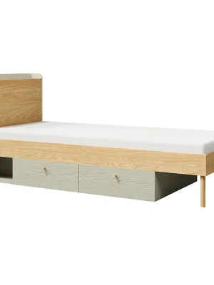 YUKI b postel jednolůžko 13 90x200 cm včetně roštu + 2 zásuvky UNI provedení bežovošedá/dub/eukalyptová zelená Kup Teď