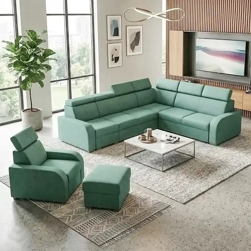 Sedací souprava OSLO L + křeslo + taburet 315x250 rozkládací + 2x úložný prostor VÝBĚR TKANIN Sleva