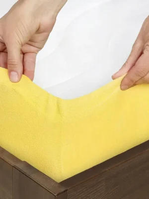 Výprodej Prostěradlo froté, světle žluté Dreamy Linens