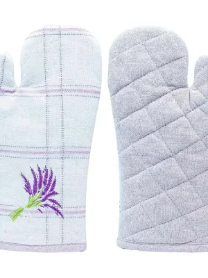 Vysoce Kvalitní Kuchyňská chňapka Fialové káro, výšivka Levandule ARÔME HOME