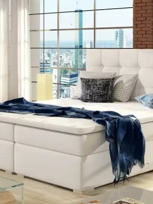 Kontinentální postel Boxspring INNA bílá ekokůže - Vyberte rozměry 140 x 200 cm Nakupujte Hned