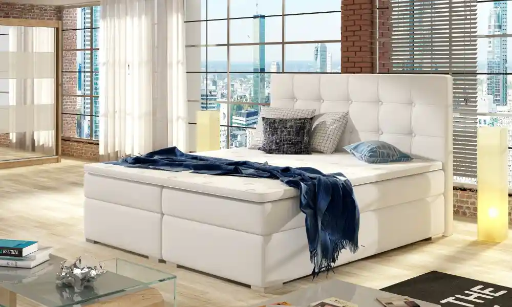 Finální Výprodej Kontinentální postel Boxspring INNA bílá ekokůže - Vyberte rozměry 180 x 200 cm