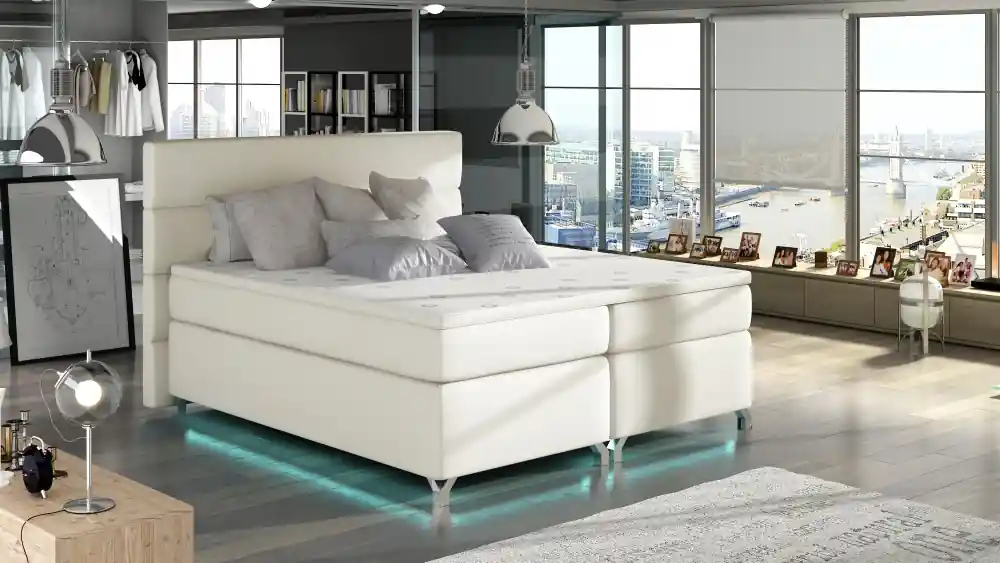 Kontinentální postel Boxspring MADEIRA béžová ekokůže - Vyberte rozměry 160 x 200 cm Must-Have