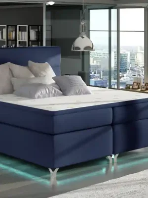 Kontinentální postel Boxspring MADEIRA modrá ekokůže - Vyberte rozměry 180 x 200 cm Poslední Šance
