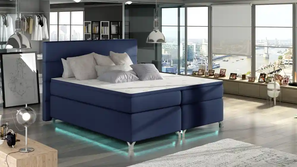 Kontinentální postel Boxspring MADEIRA modrá ekokůže - Vyberte rozměry 180 x 200 cm Poslední Šance