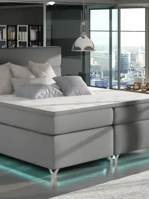 Kontinentální postel Boxspring MADEIRA šedá ekokůže - Vyberte rozměry 160 x 200 cm Nejlepší Volba