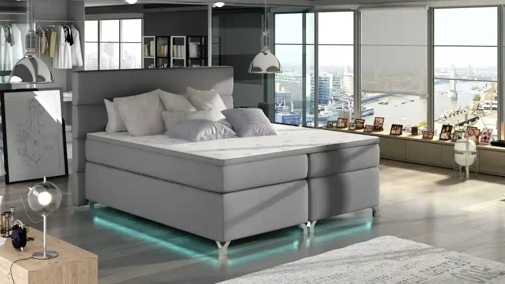 Kontinentální postel Boxspring MADEIRA šedá ekokůže - Vyberte rozměry 160 x 200 cm Nejlepší Volba