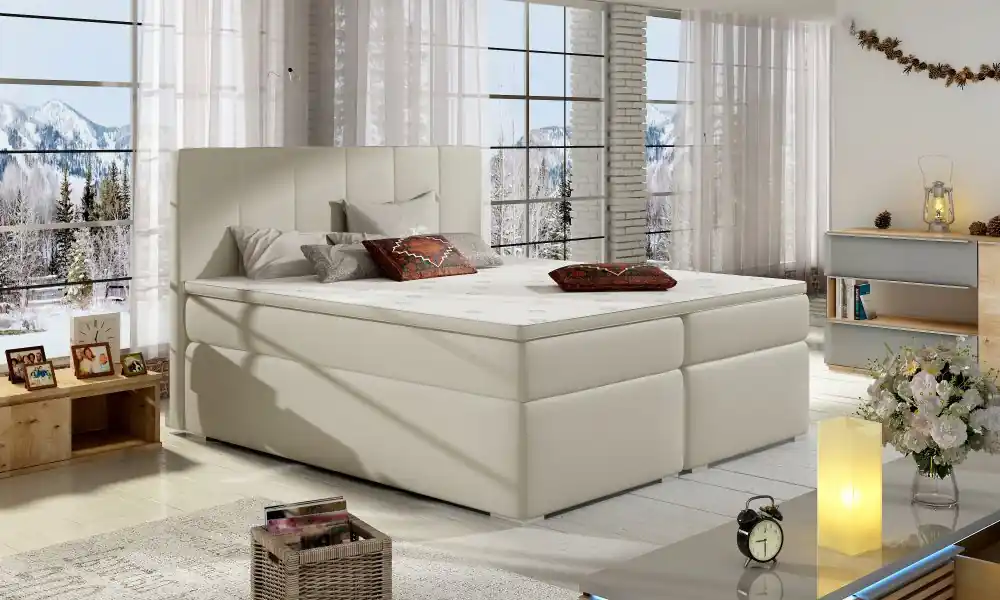 Nová Kolekce Kontinentální postel Boxspring MARIO béžová ekokůže - Vyberte rozměry 160 x 200 cm